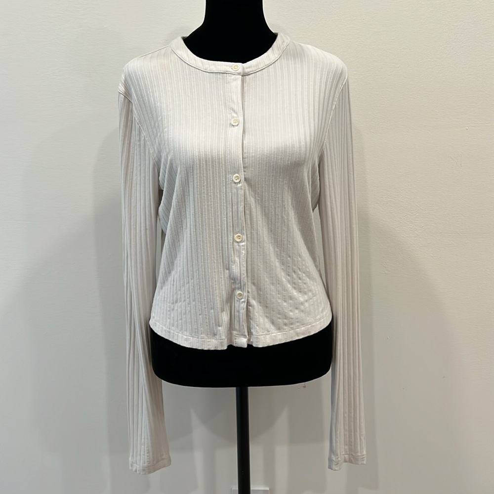 HELSA Rib Cardigan Gray/Ivory
